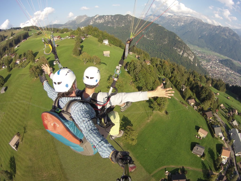 Flying paraglider in Bergamo.